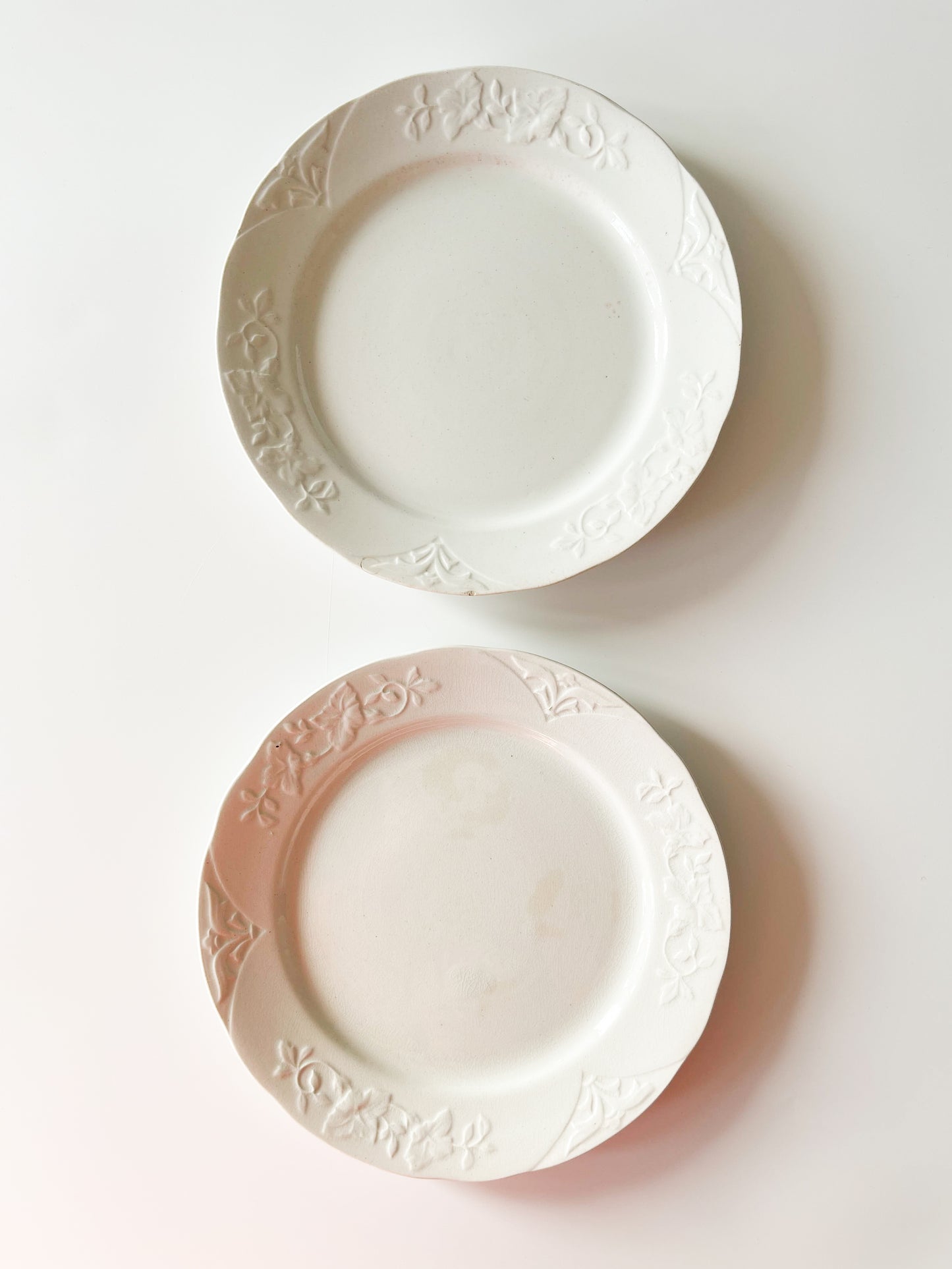 Pair of Antique English White Ironstone Plates