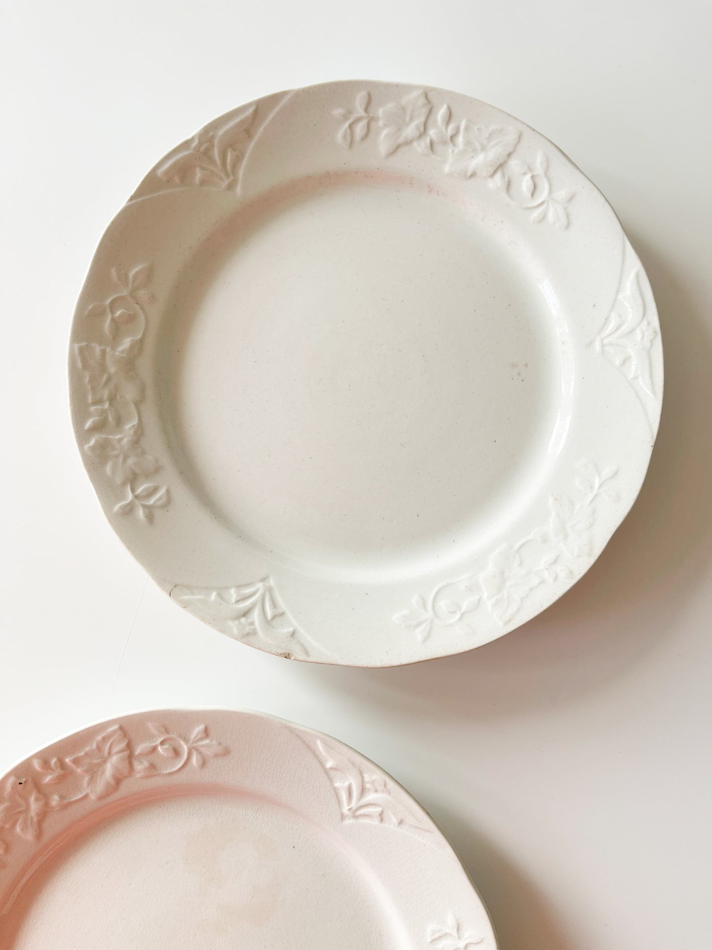 Pair of Antique English White Ironstone Plates