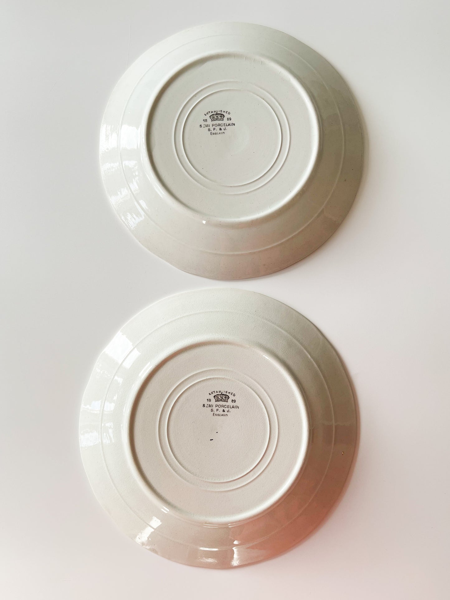 Pair of Antique English White Ironstone Plates