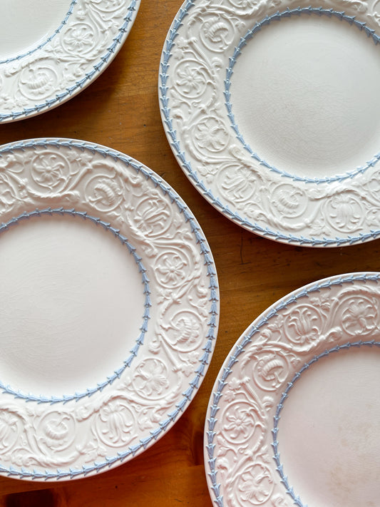 Vintage Wedgwood Embossed Queensware Patrician Blue Laurel Plates 9.25"