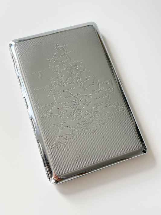 Vintage Map of England & Wales Chrome Cigarette Case