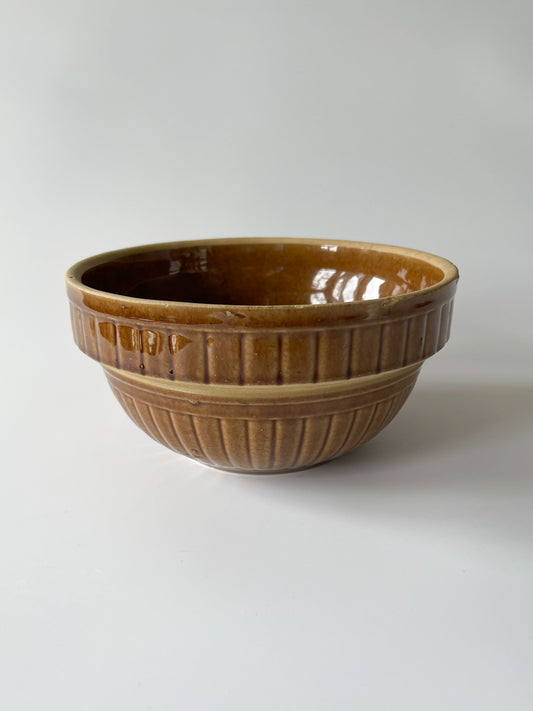Vintage Primitive Brown Stoneware Mixing Bowl