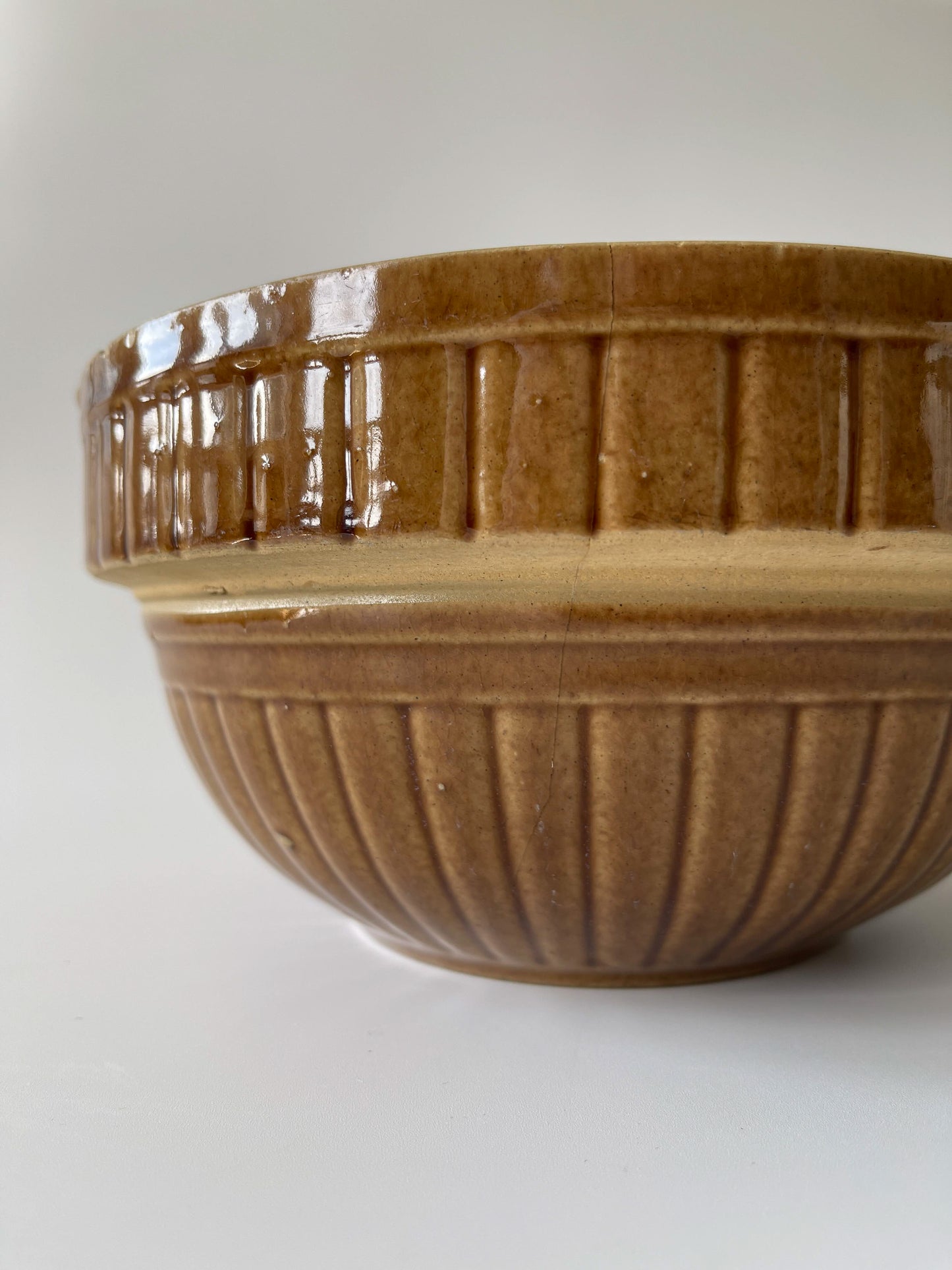 Vintage Primitive Brown Stoneware Mixing Bowl