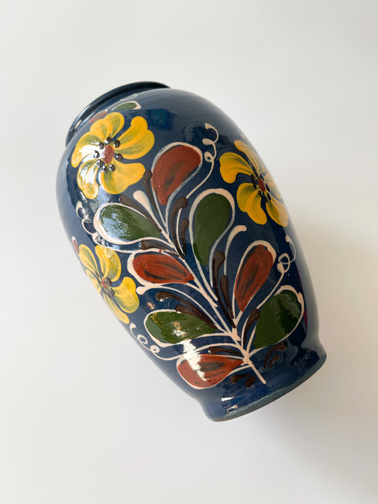 Vintage Hand Painted Mexican Folk Art Pottery Vase