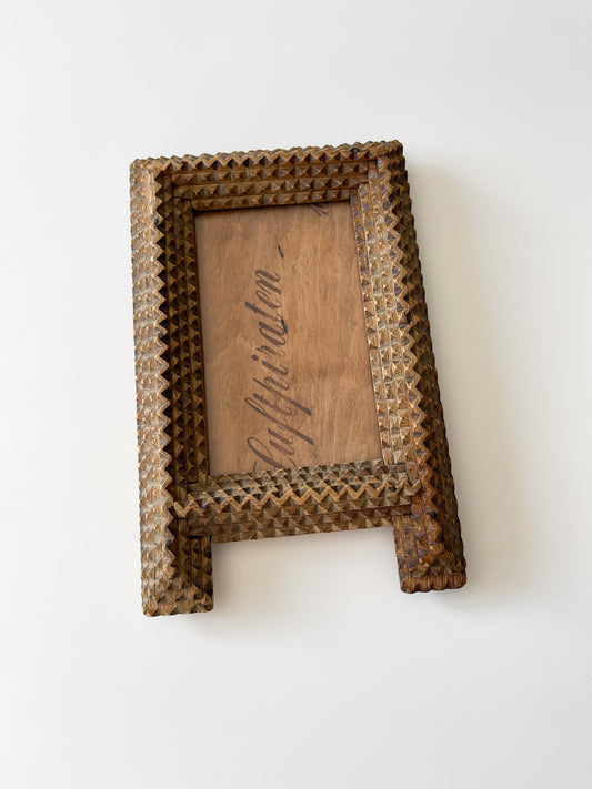 Antique Small Tramp Art Frame with Glass