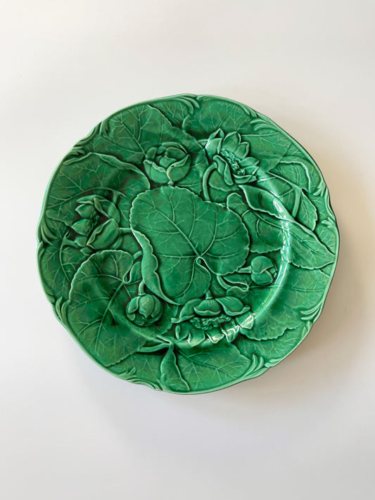 Antique Green Majolica Water Lily Plate