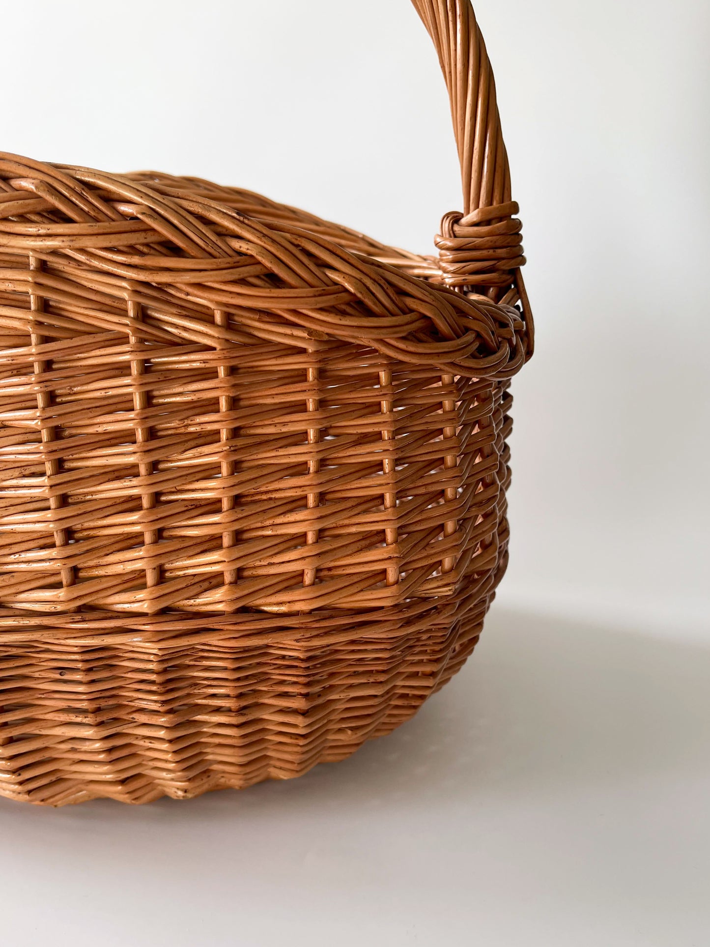 Vintage Handwoven Arched Rim Oval Basket