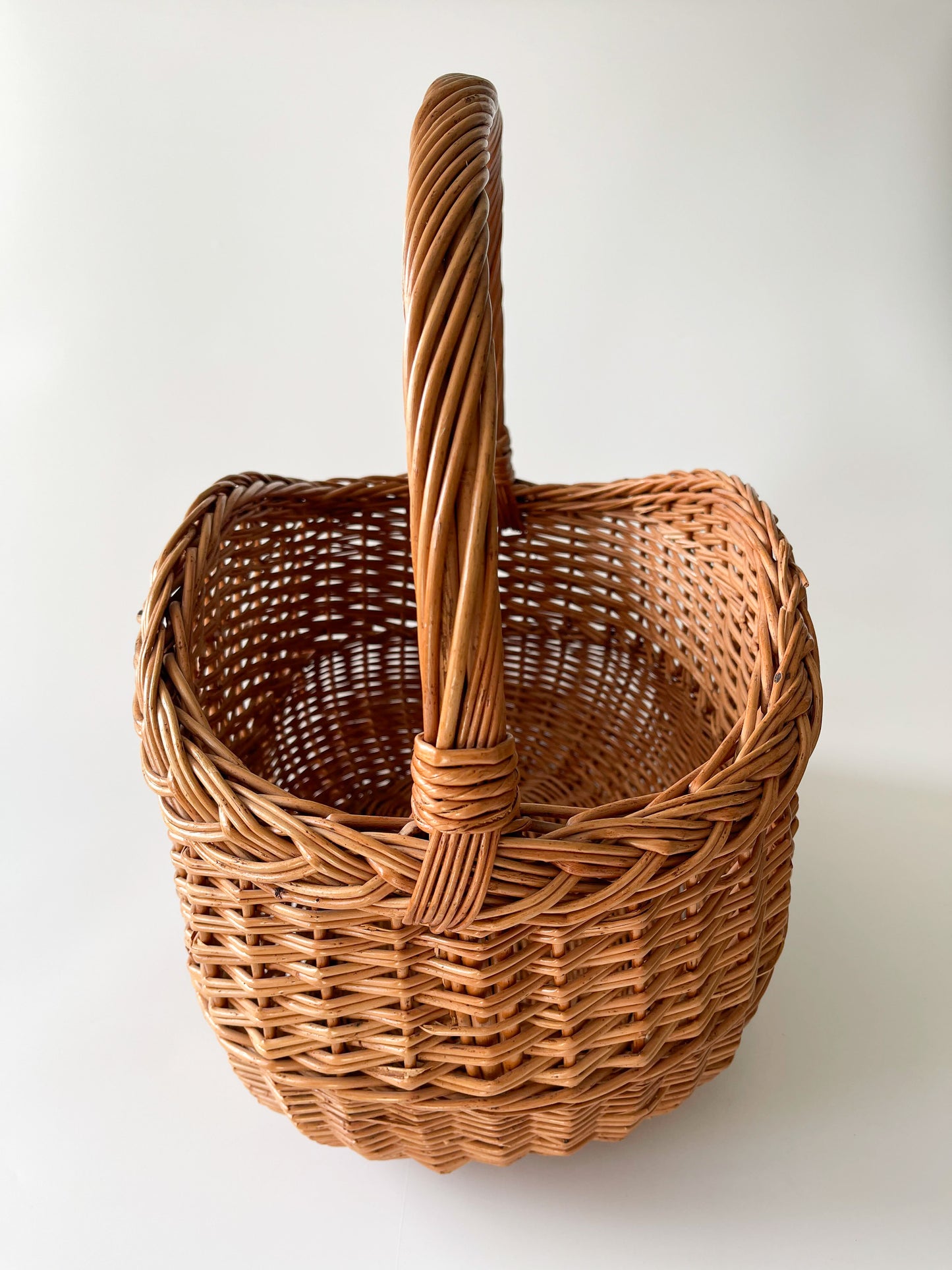 Vintage Handwoven Arched Rim Oval Basket