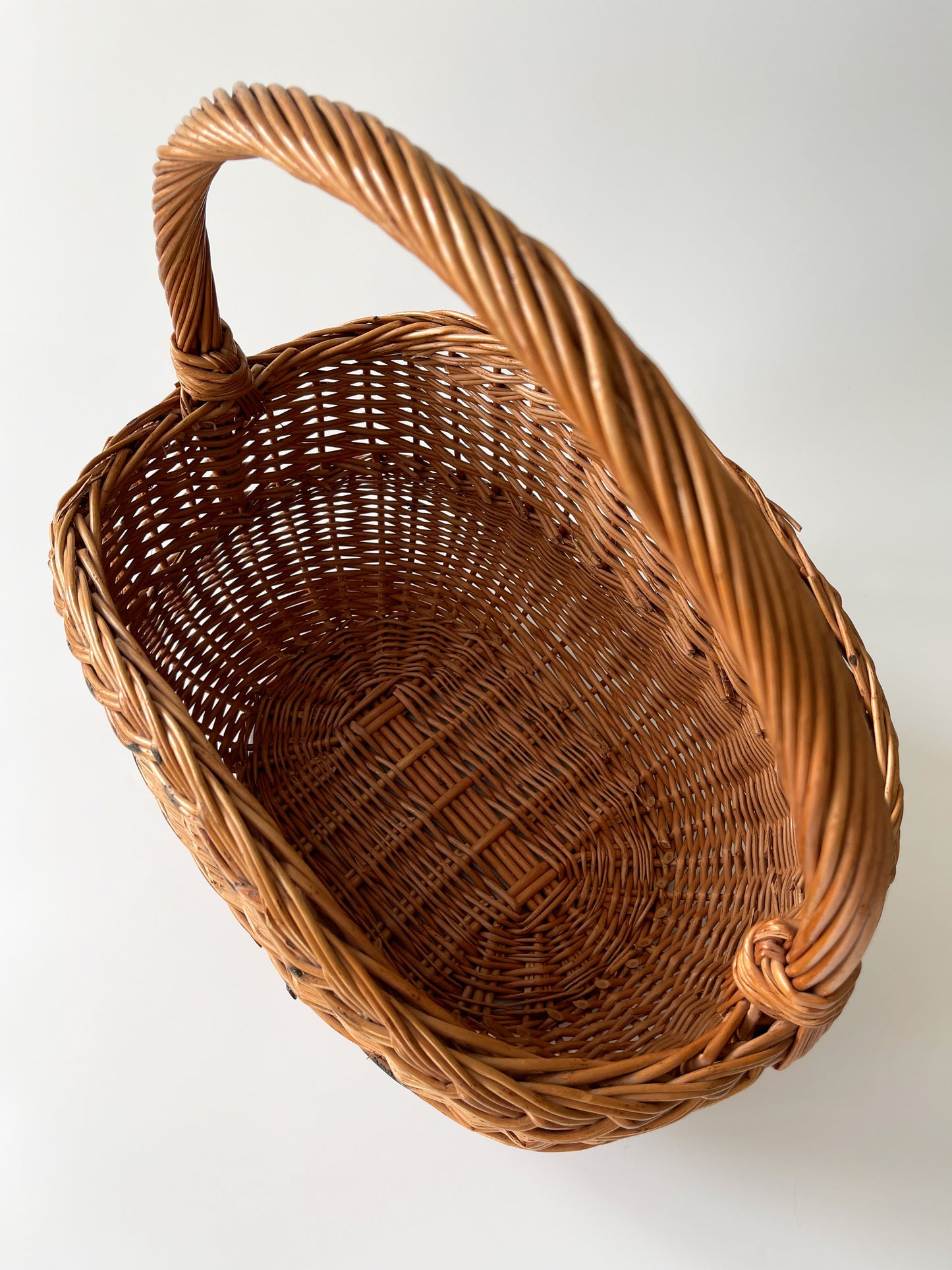 Vintage Handwoven Arched Rim Oval Basket