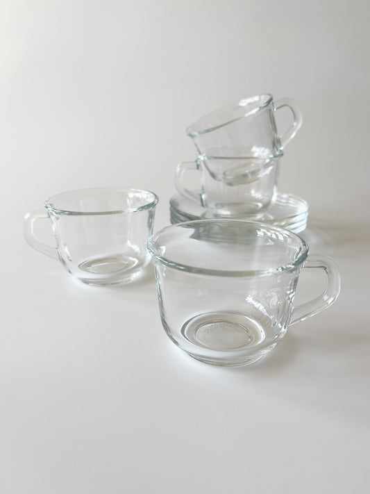 Vintage Arcoroc France Glass Cappuccino Cups & Saucers