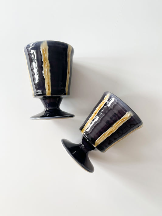 Pair of Vintage Studio Pottery Footed Stoneware Goblets