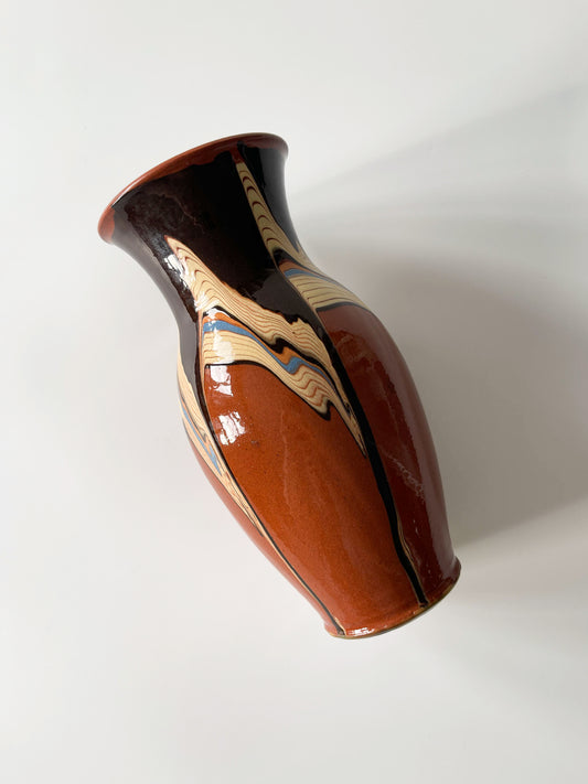 Vintage Bulgarian Traditional Redware Pottery Vase 9"