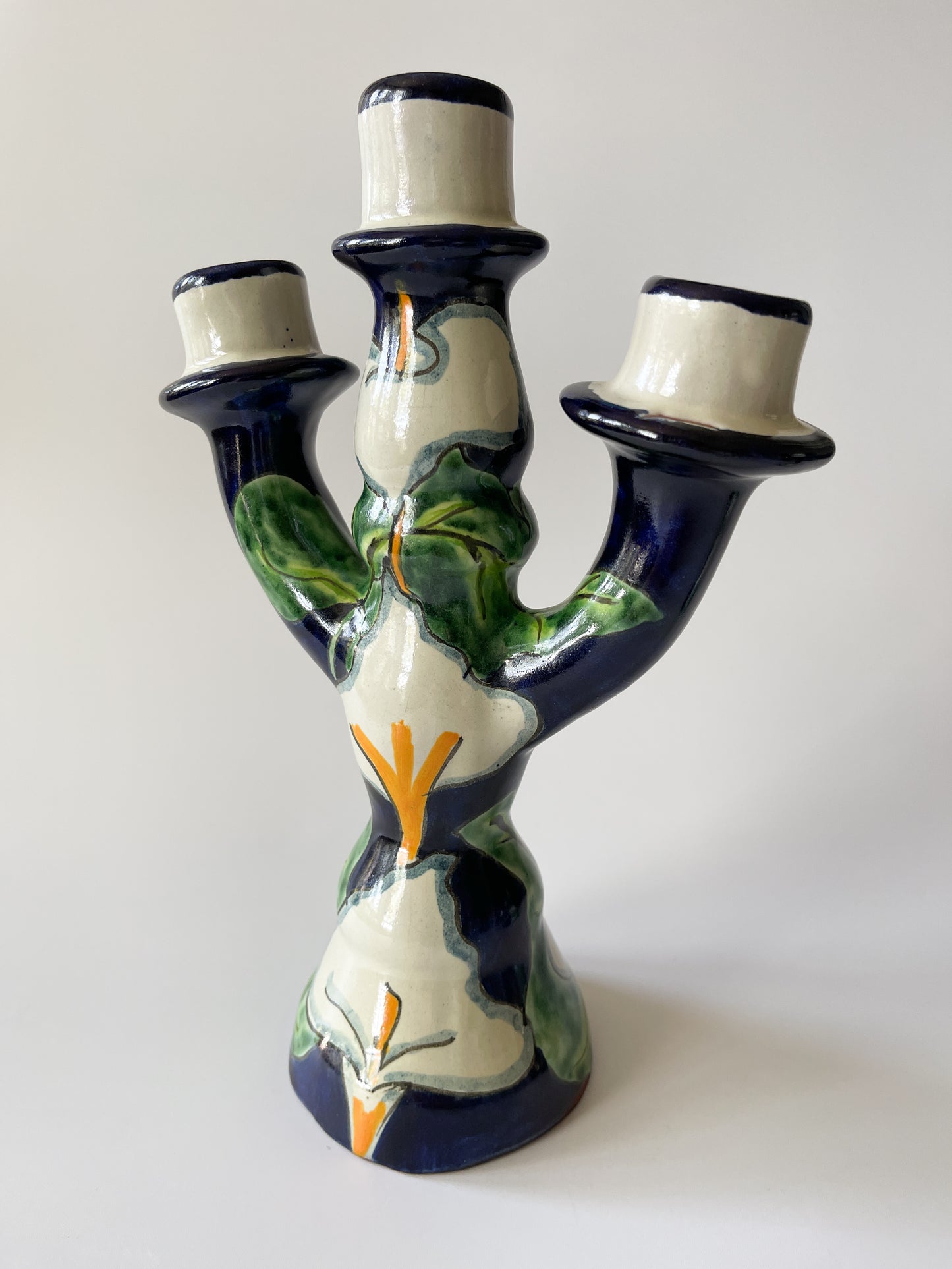 Pair of Vintage Mexican Talavera Pottery Candelabras