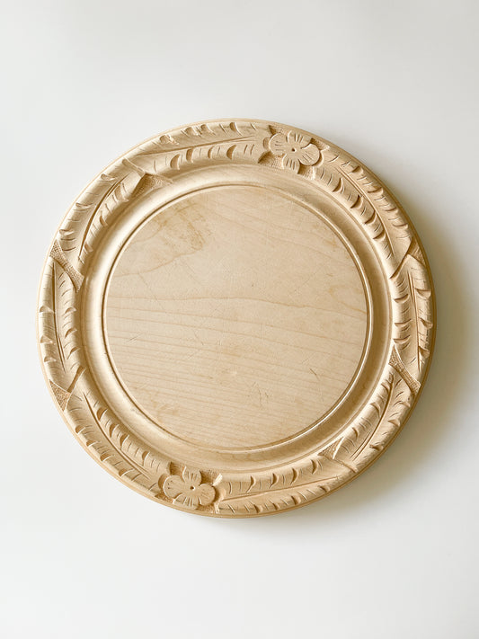 Vintage English Hand Carved Round Wood Bread Board