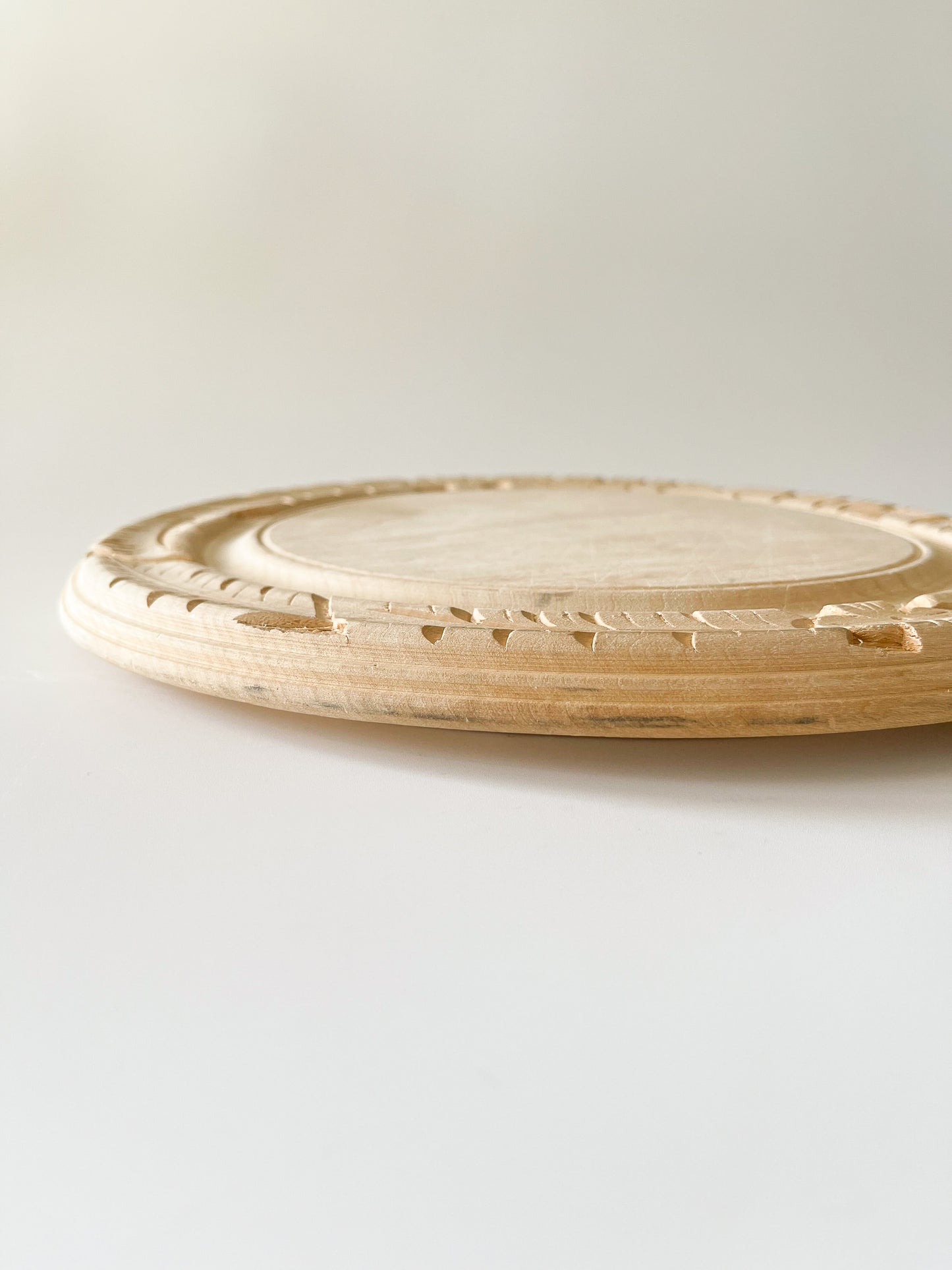 Vintage English Hand Carved Round Wood Bread Board