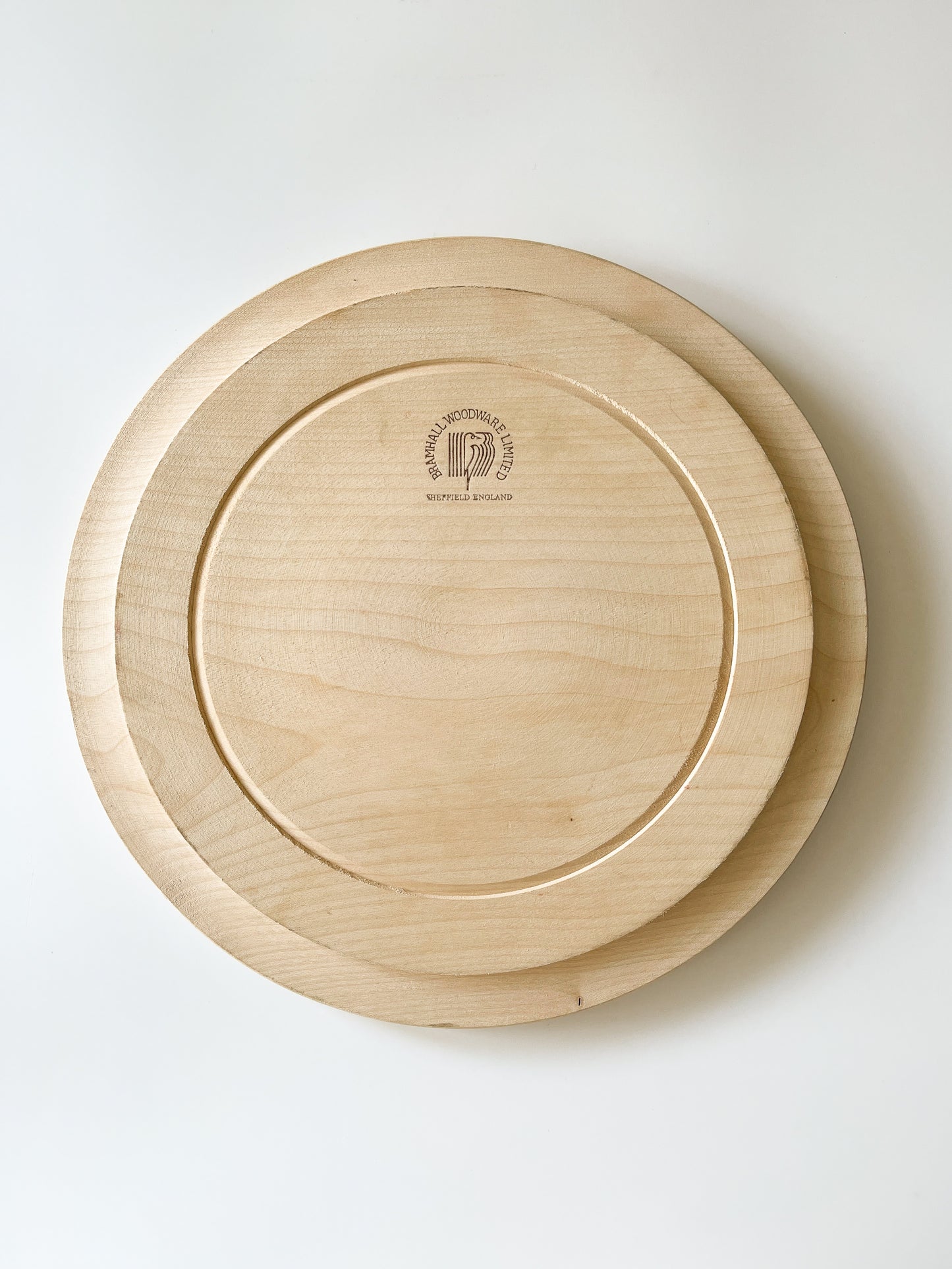 Vintage English Hand Carved Round Wood Bread Board