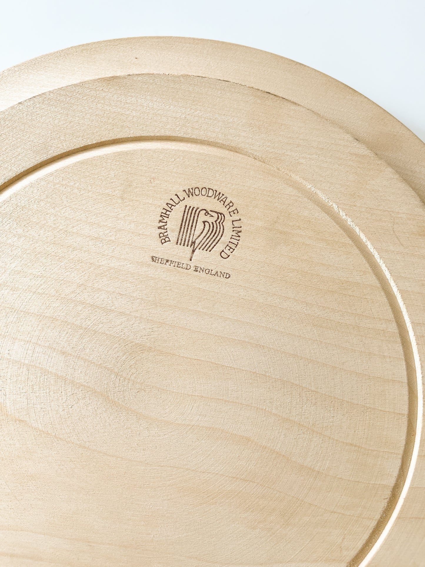 Vintage English Hand Carved Round Wood Bread Board