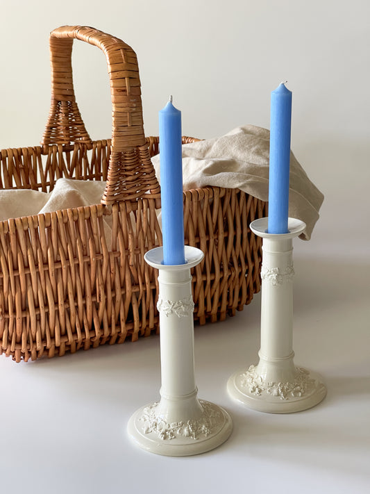 Wedgwood Embossed Queensware Cream Candlesticks