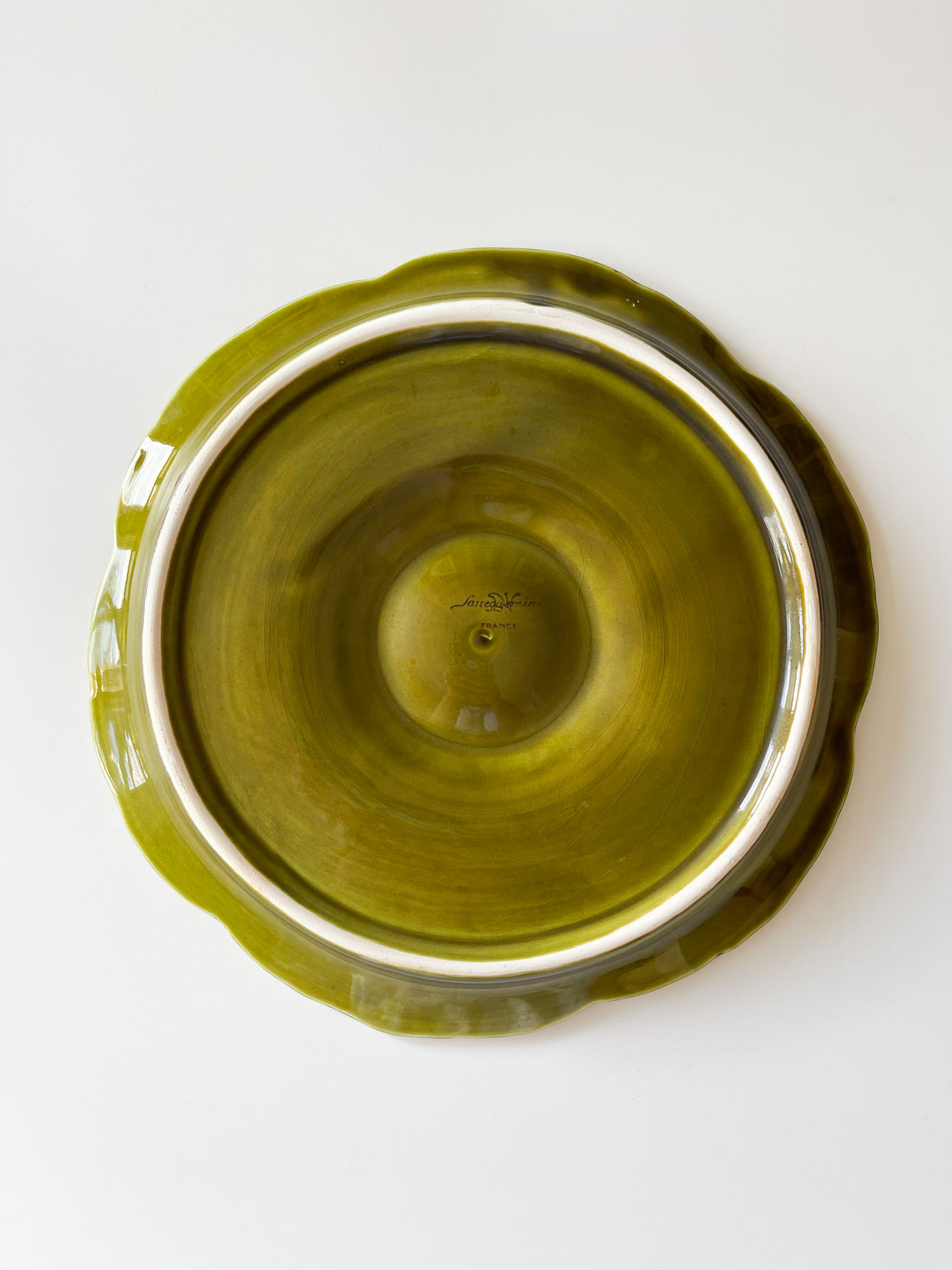 French Sarreguemines Moss Green Oyster Plate