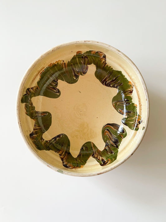 Vintage Romanian Slipware Marbled Pottery Bowl