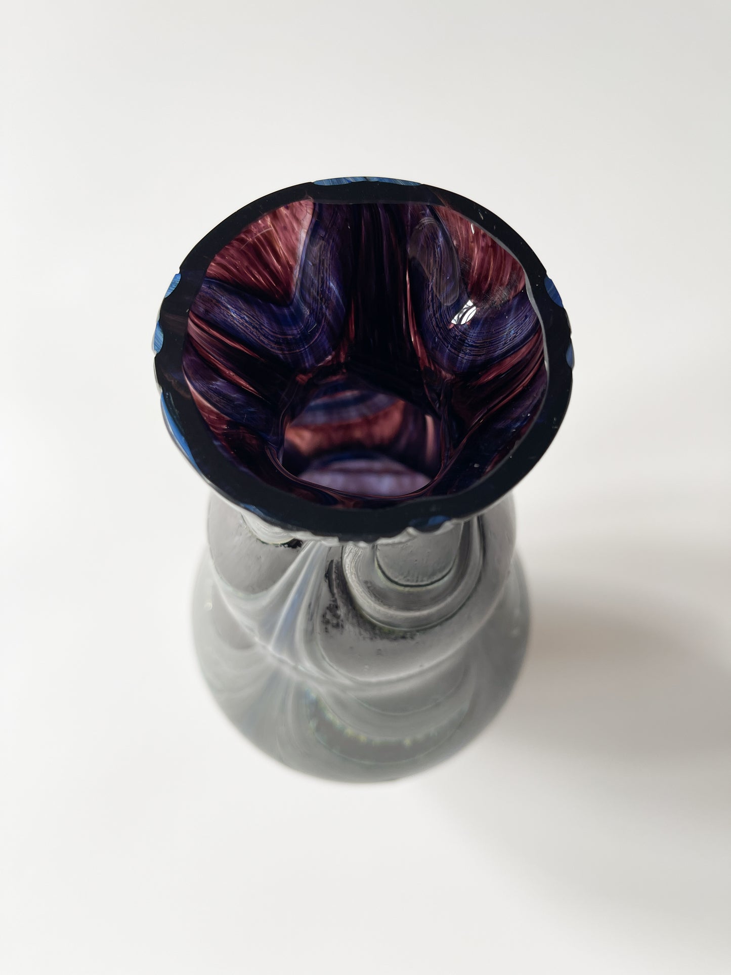 Vintage Dark Studio Glass Vase with Combed Trailing