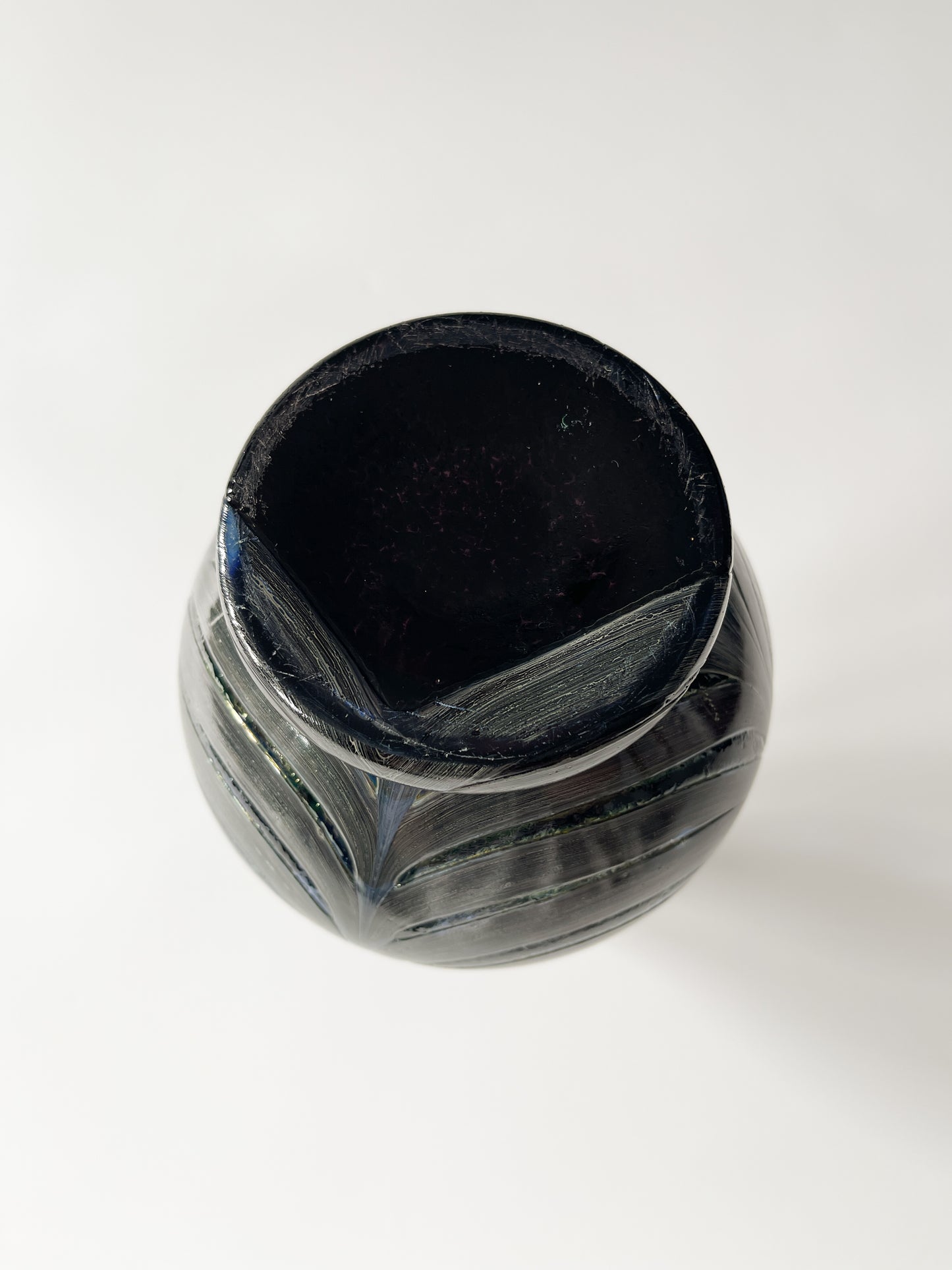 Vintage Dark Studio Glass Vase with Combed Trailing