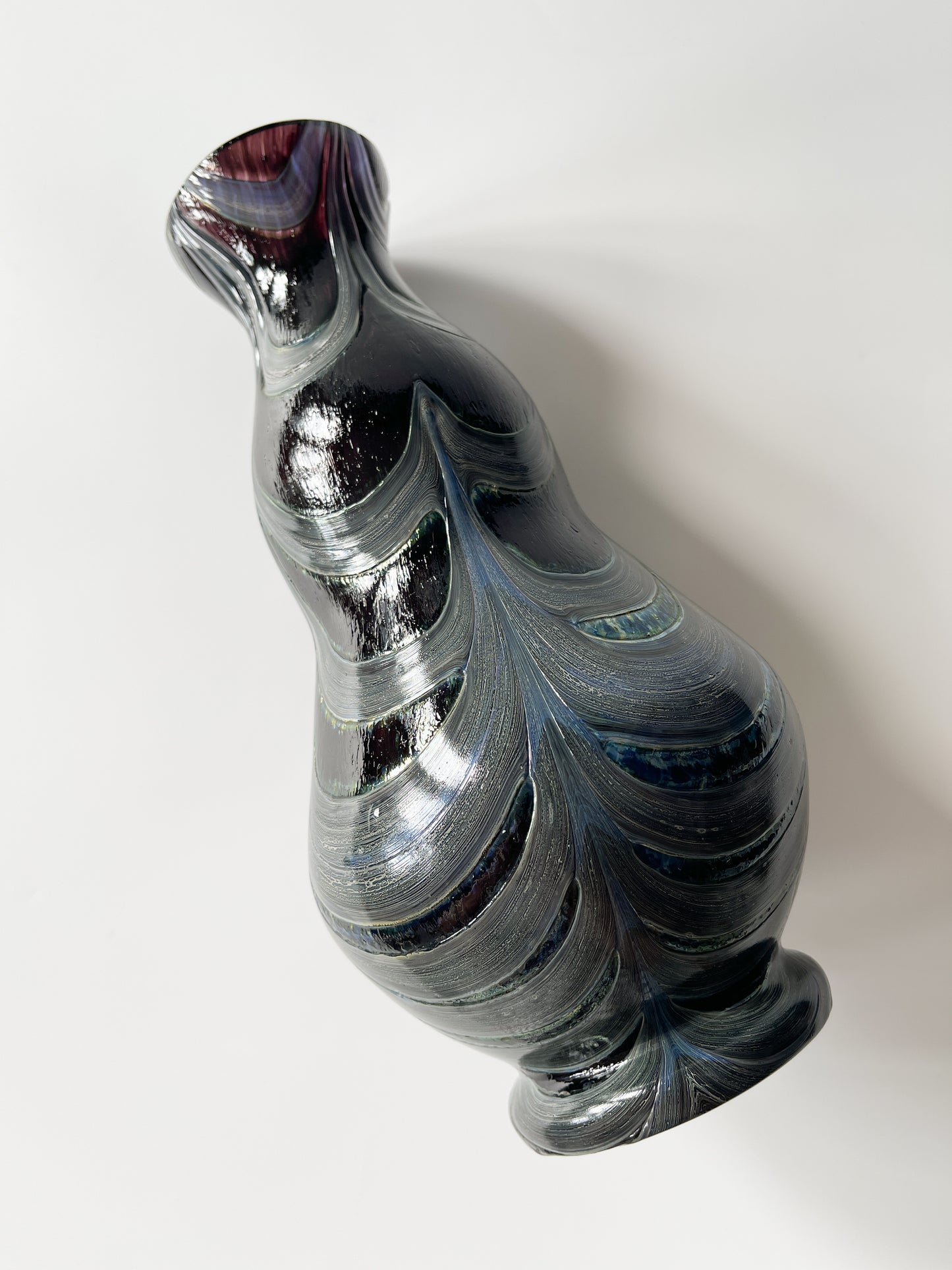 Vintage Dark Studio Glass Vase with Combed Trailing