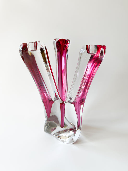Vintage Val Saint Lambert Sommerso Cranberry Crystal Candelabra