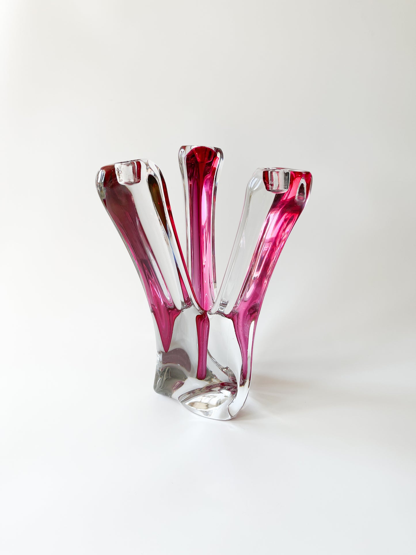 Vintage Val Saint Lambert Sommerso Cranberry Crystal Candelabra