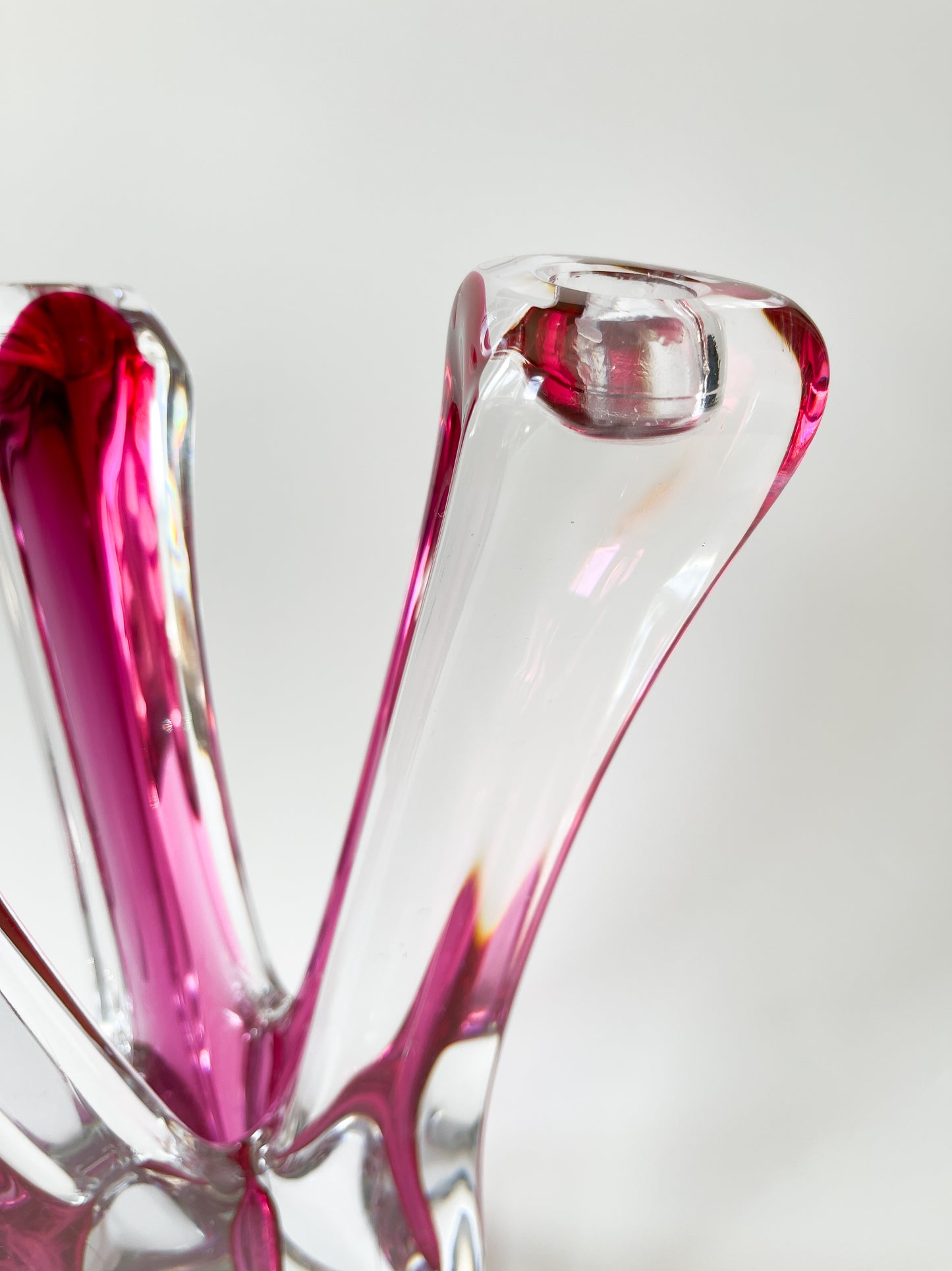 Vintage Val Saint Lambert Sommerso Cranberry Crystal Candelabra