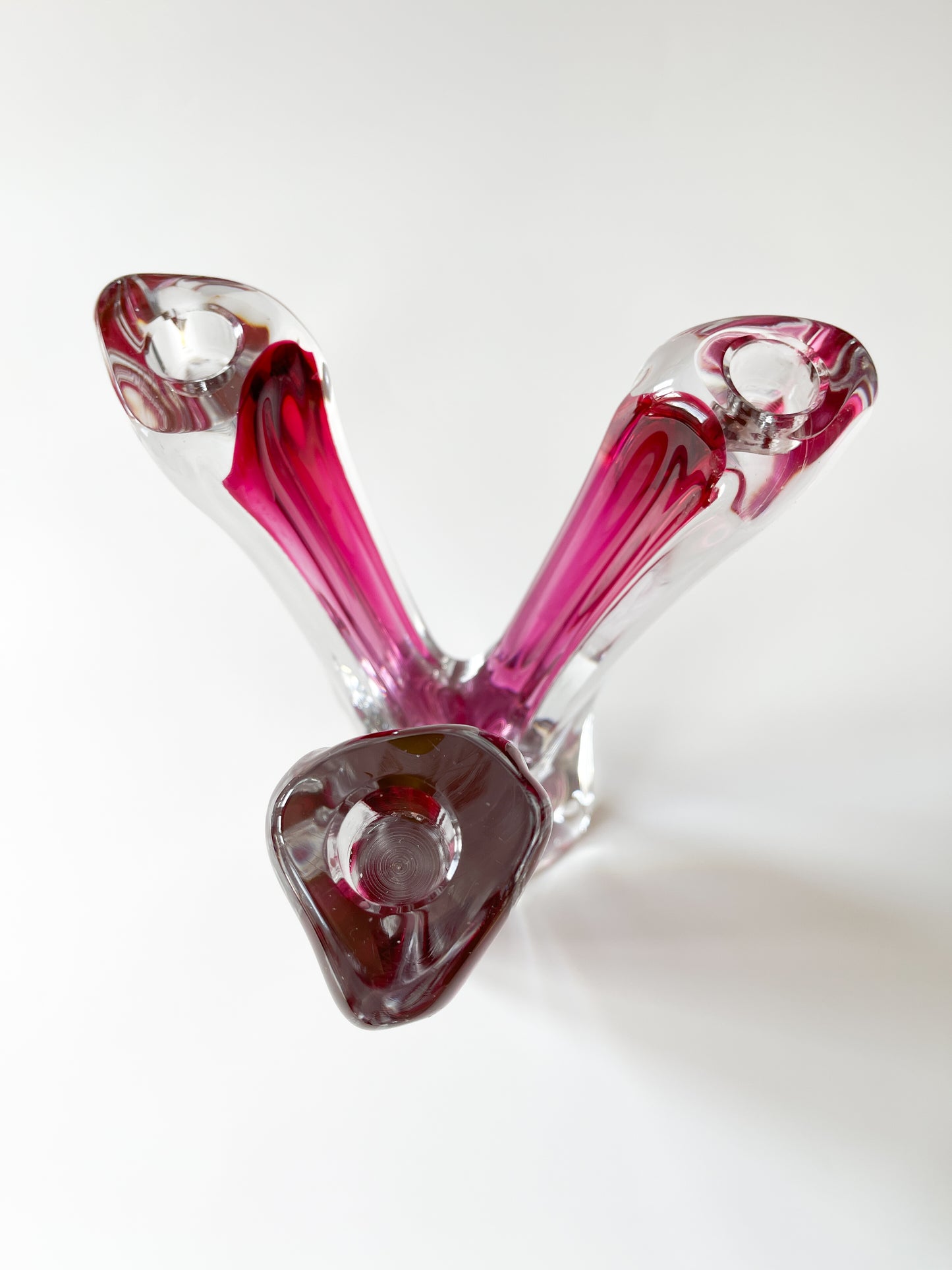 Vintage Val Saint Lambert Sommerso Cranberry Crystal Candelabra
