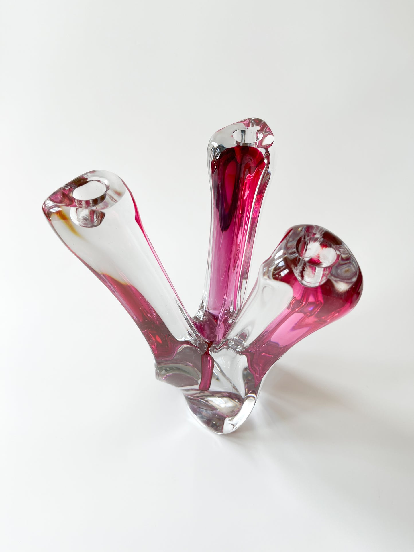 Vintage Val Saint Lambert Sommerso Cranberry Crystal Candelabra