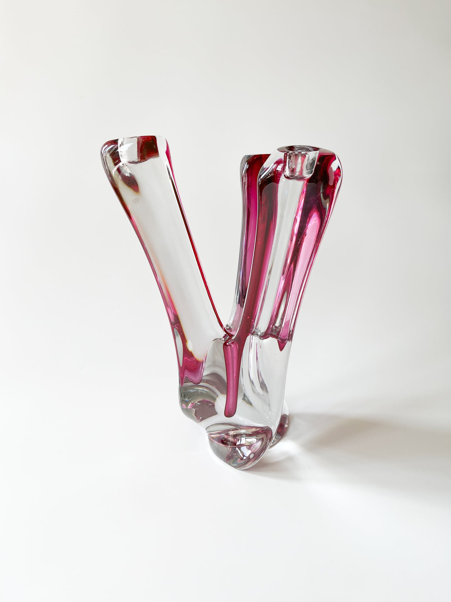 Vintage Val Saint Lambert Sommerso Cranberry Crystal Candelabra