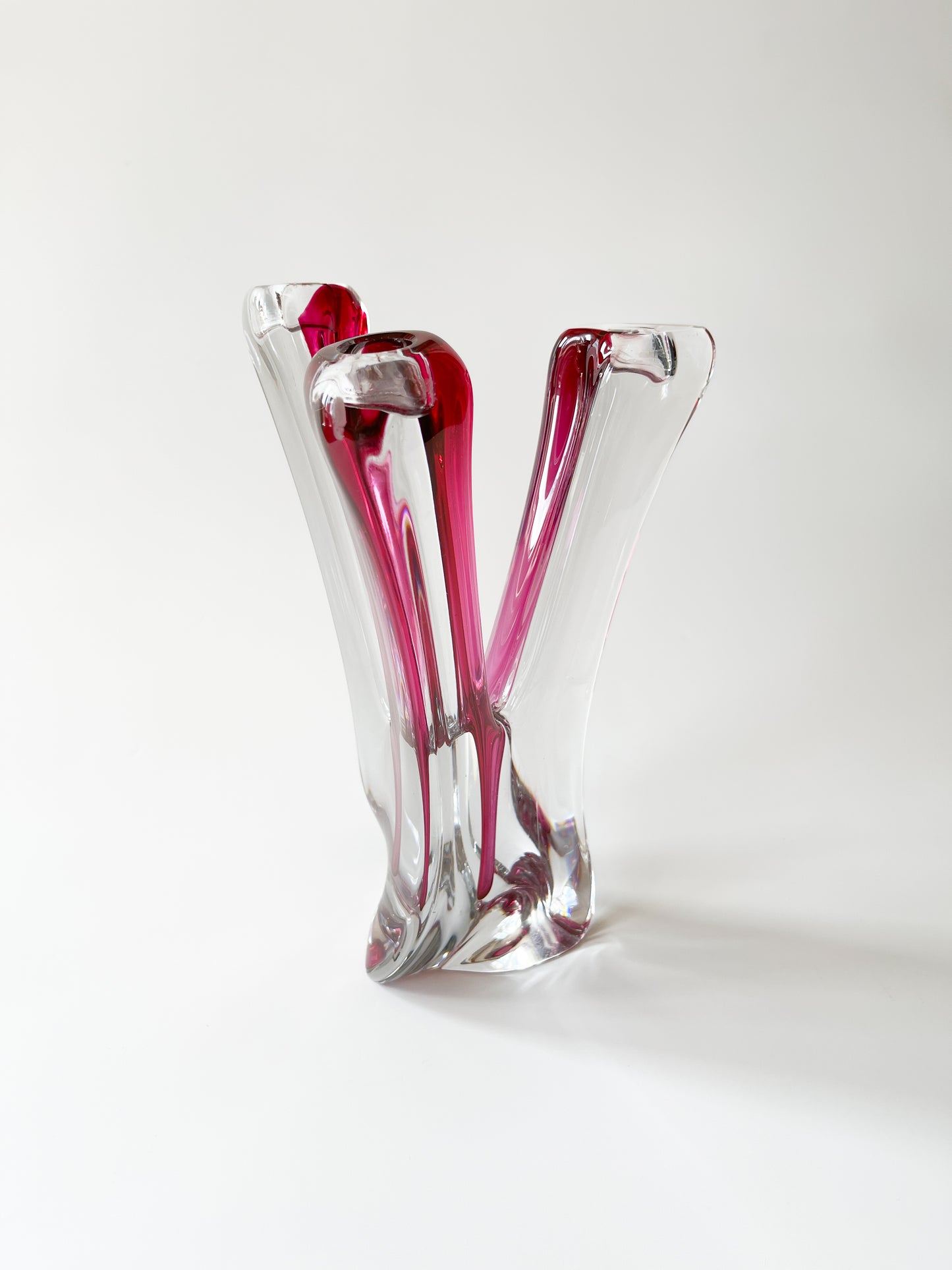 Vintage Val Saint Lambert Sommerso Cranberry Crystal Candelabra