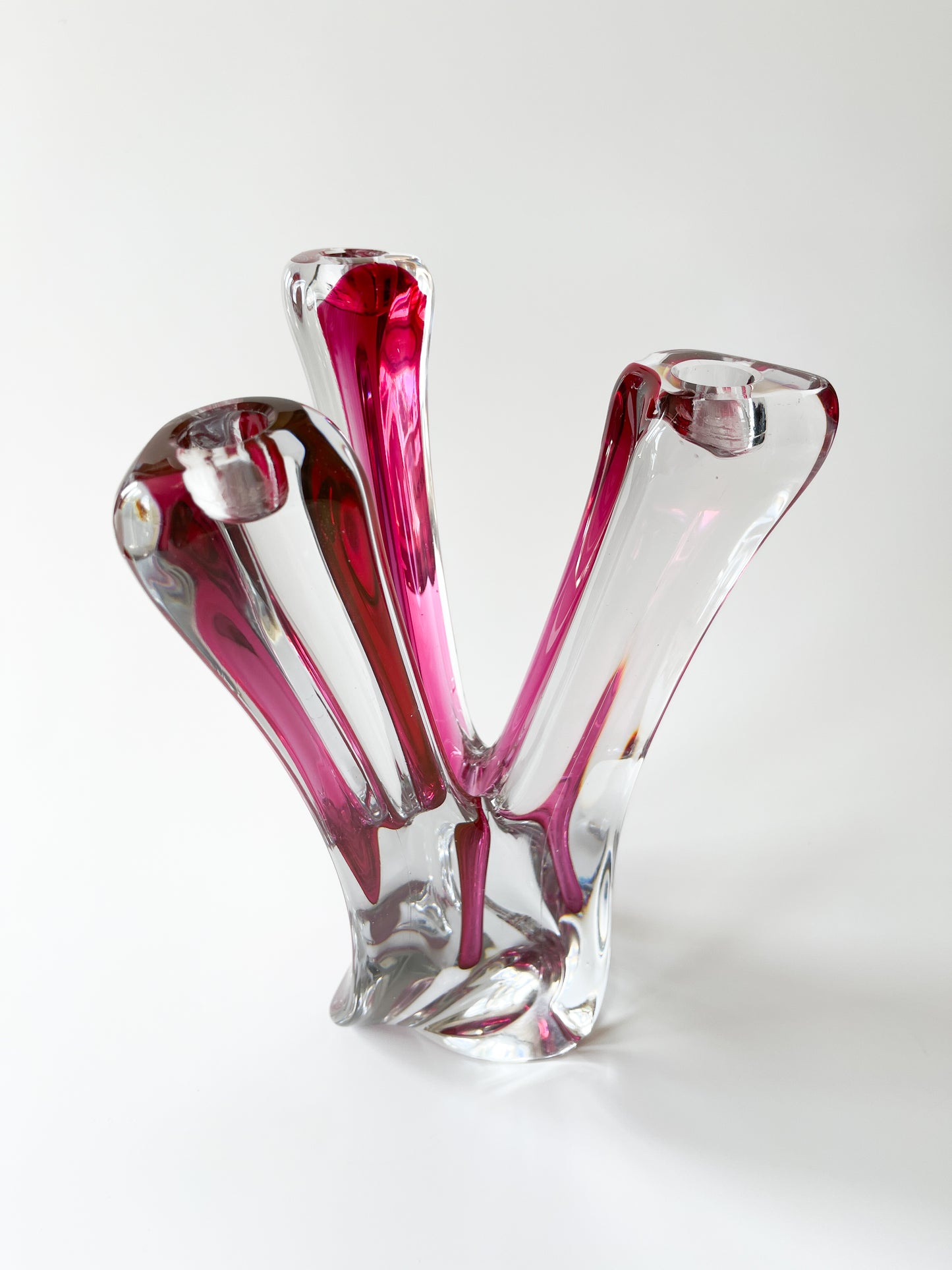 Vintage Val Saint Lambert Sommerso Cranberry Crystal Candelabra