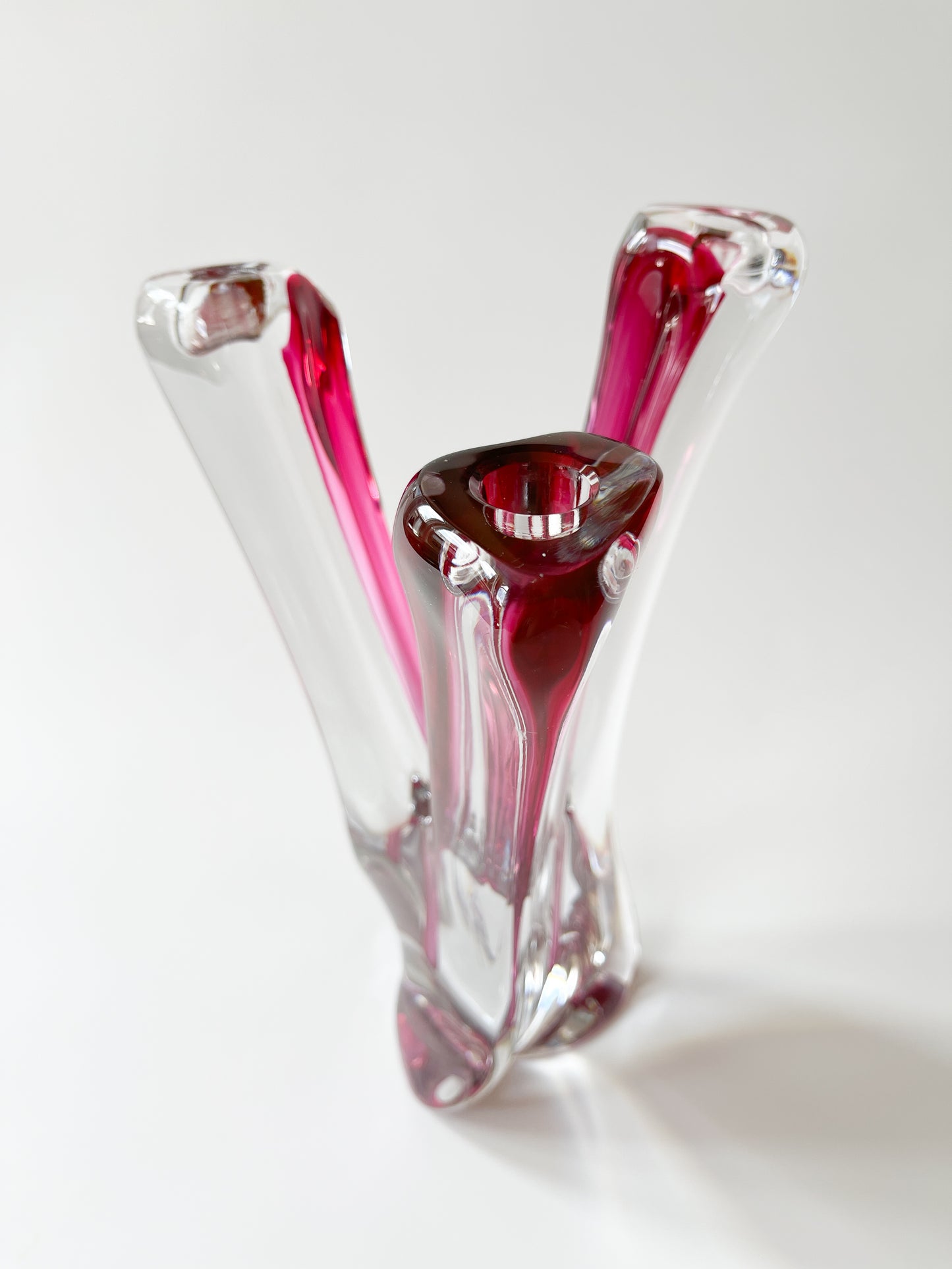 Vintage Val Saint Lambert Sommerso Cranberry Crystal Candelabra