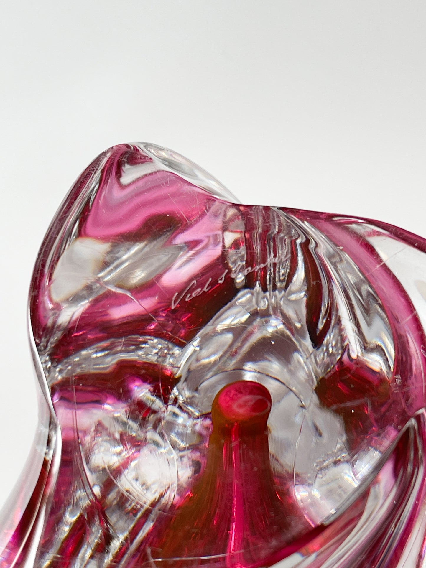 Vintage Val Saint Lambert Sommerso Cranberry Crystal Candelabra