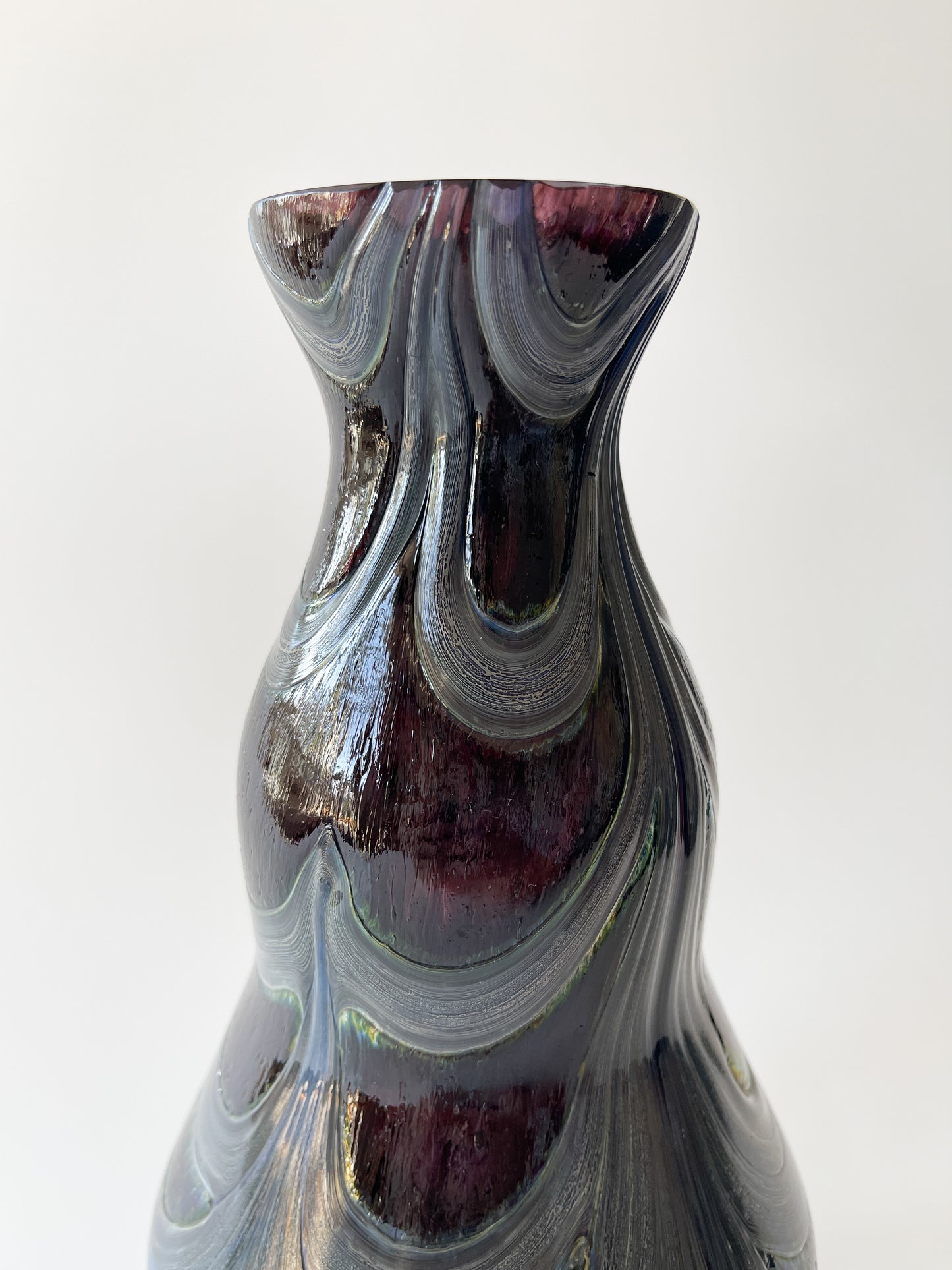 Vintage Dark Studio Glass Vase with Combed Trailing