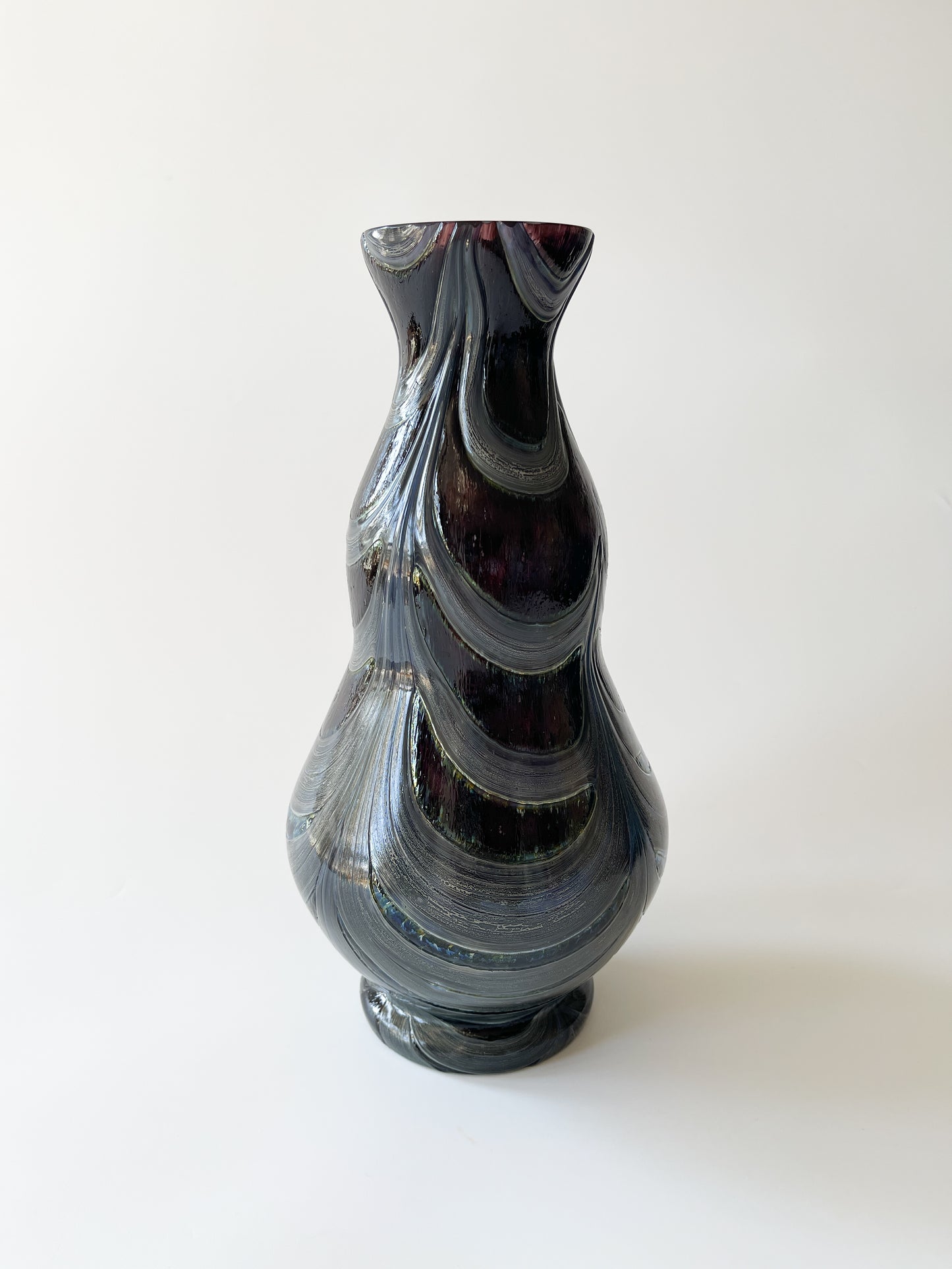 Vintage Dark Studio Glass Vase with Combed Trailing