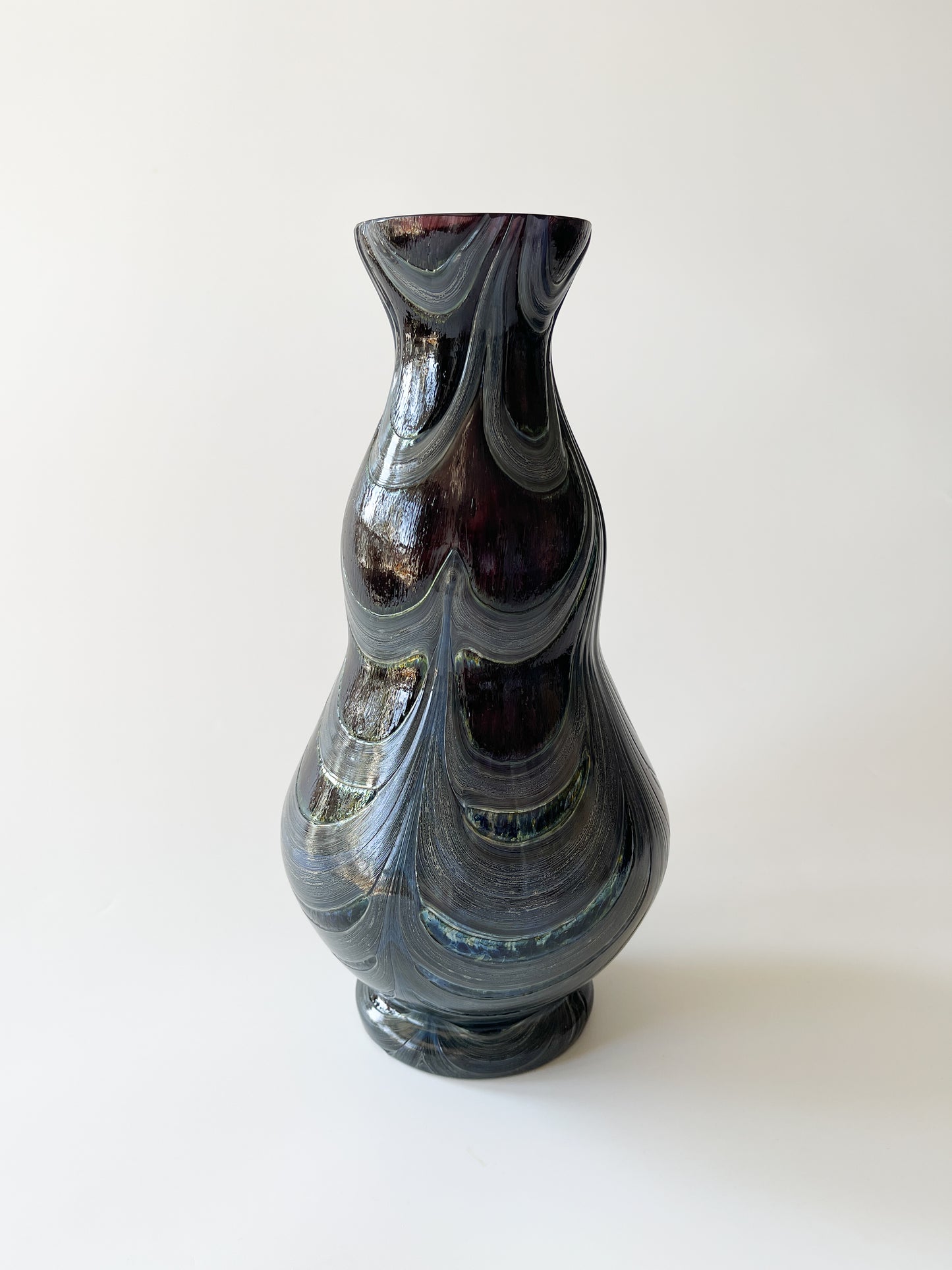 Vintage Dark Studio Glass Vase with Combed Trailing