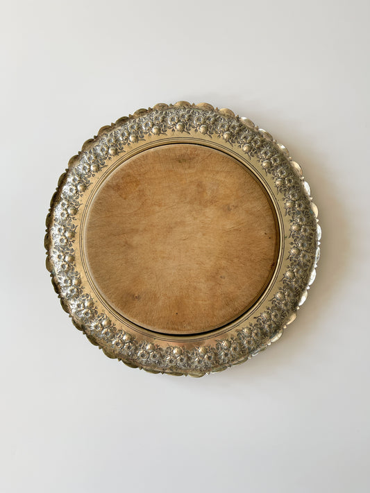 Antique Scottish Silver Plated Floral Bread Board Tray