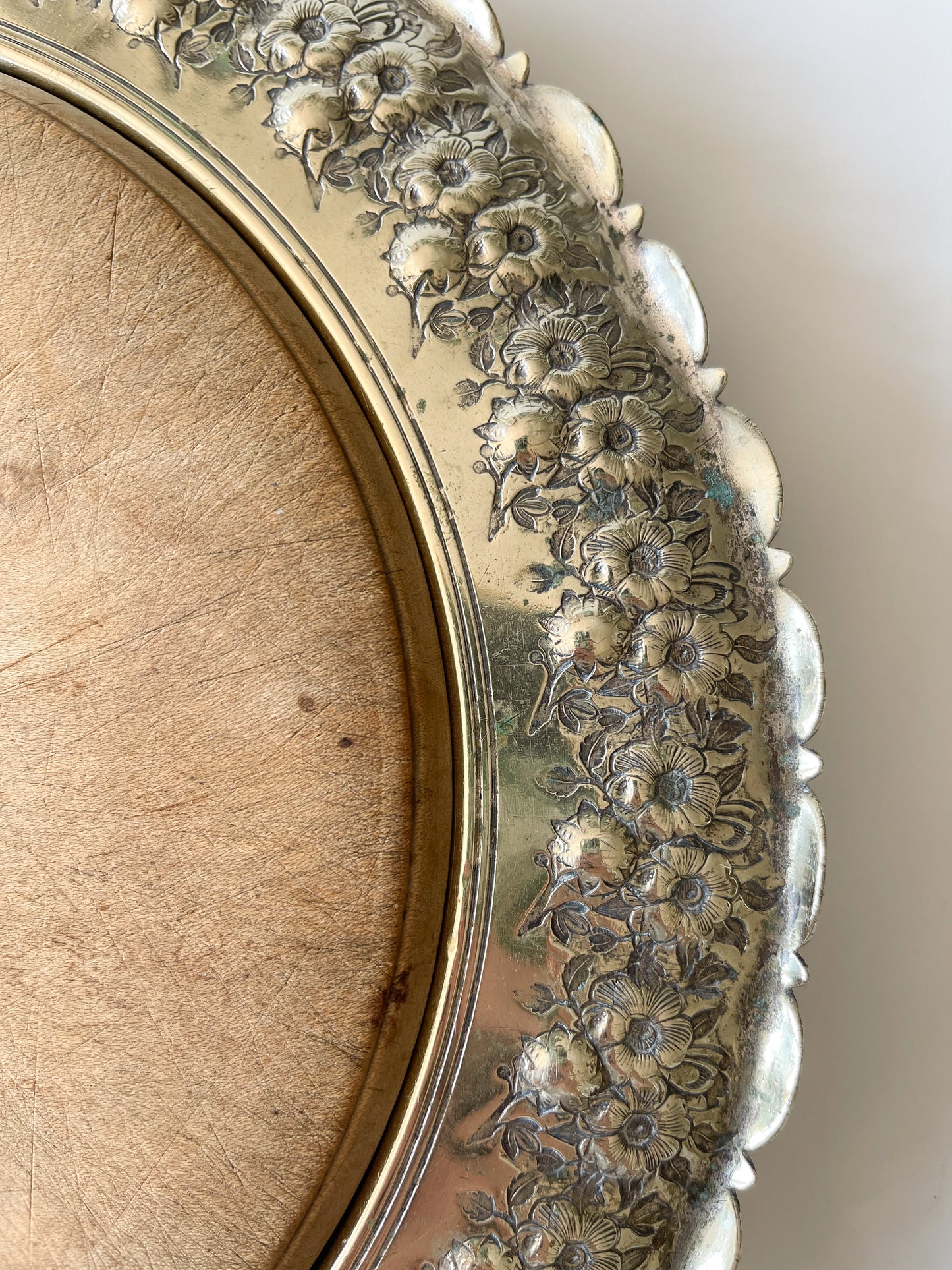 Antique Scottish Silver Plated Floral Bread Board Tray