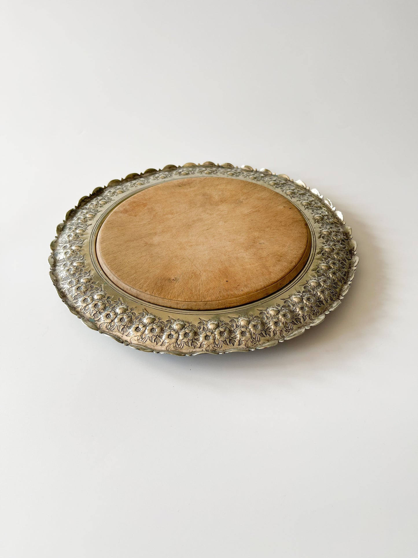 Antique Scottish Silver Plated Floral Bread Board Tray