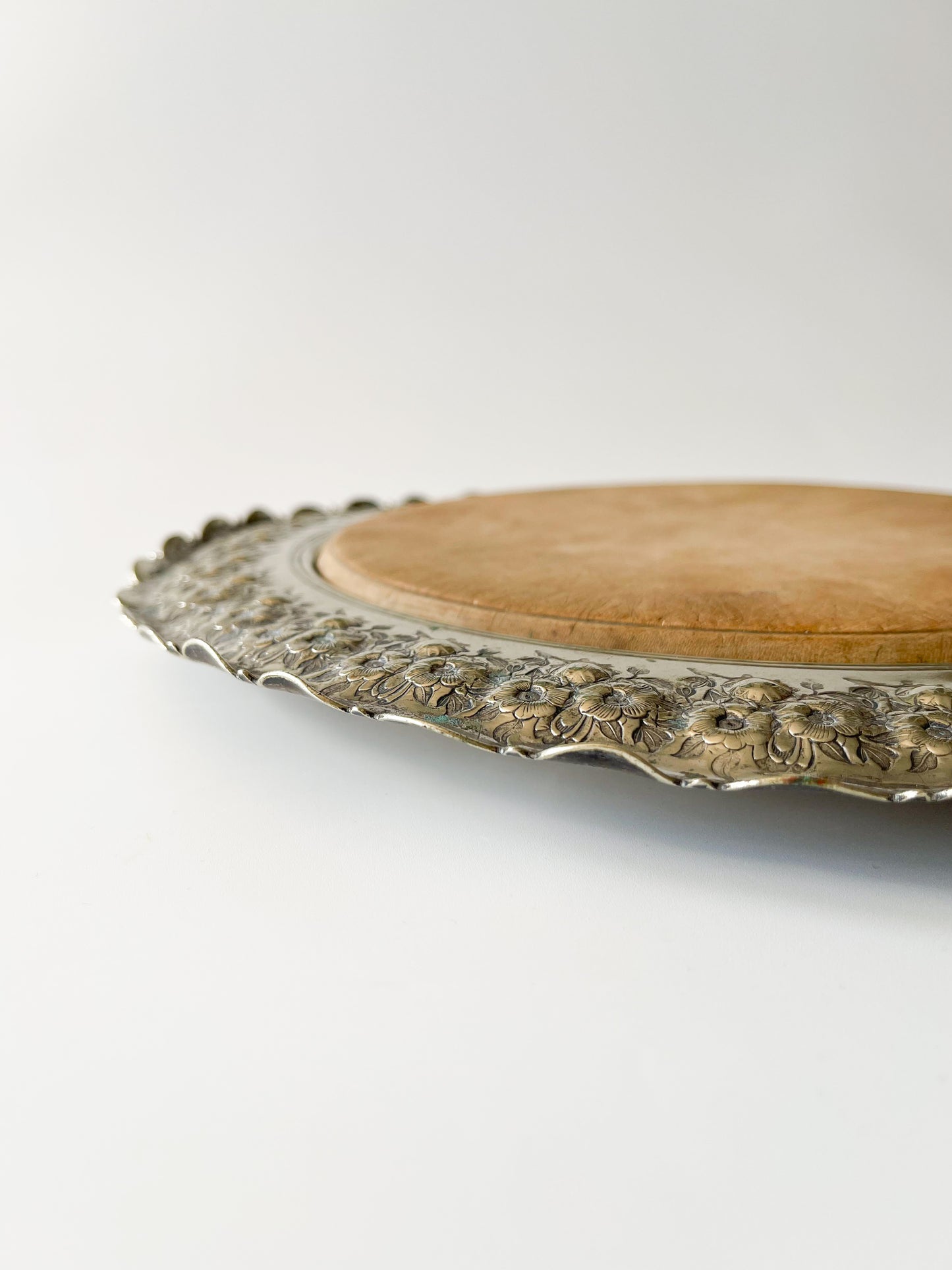 Antique Scottish Silver Plated Floral Bread Board Tray