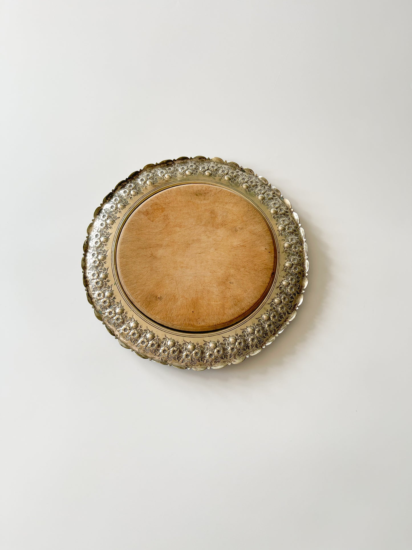 Antique Scottish Silver Plated Floral Bread Board Tray