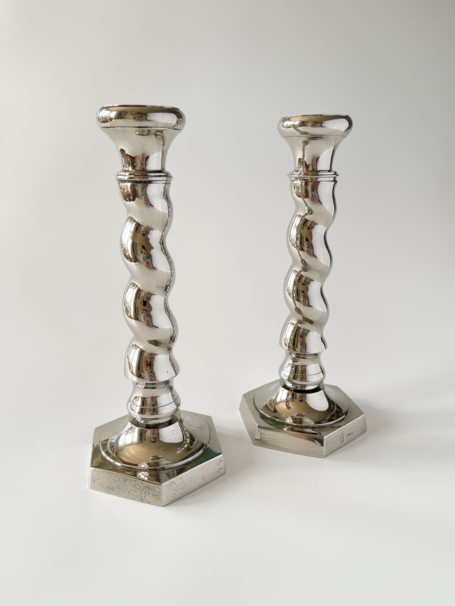 Vintage Silver Plate Barley Twist Candlesticks