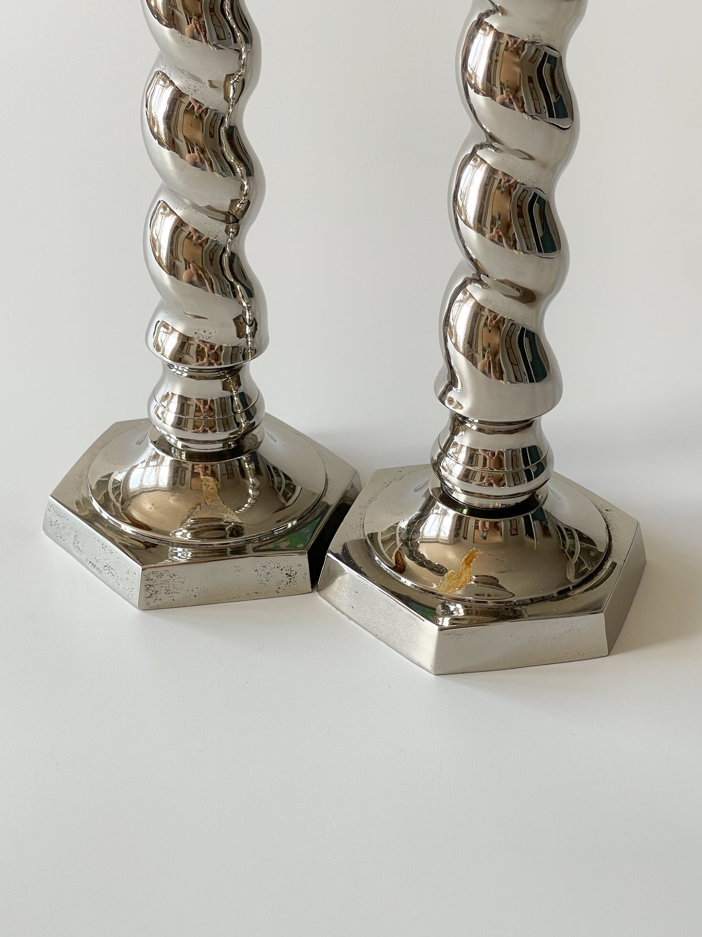 Vintage Silver Plate Barley Twist Candlesticks