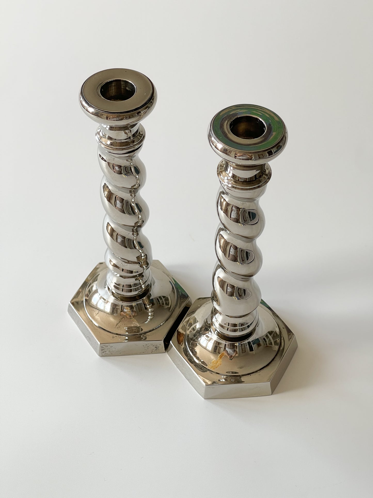 Vintage Silver Plate Barley Twist Candlesticks