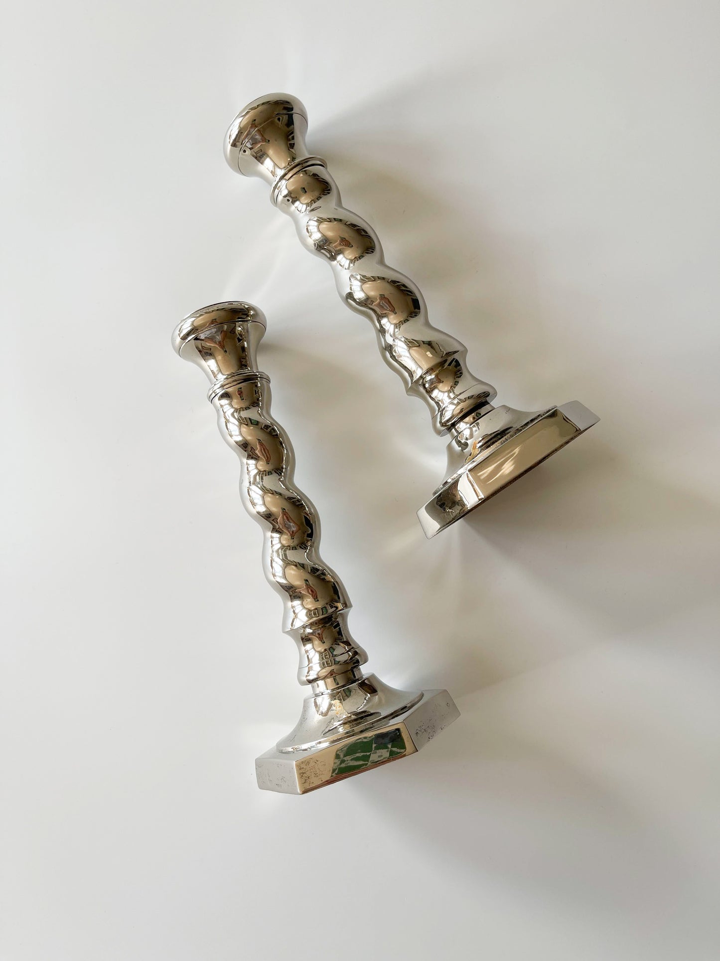Vintage Silver Plate Barley Twist Candlesticks