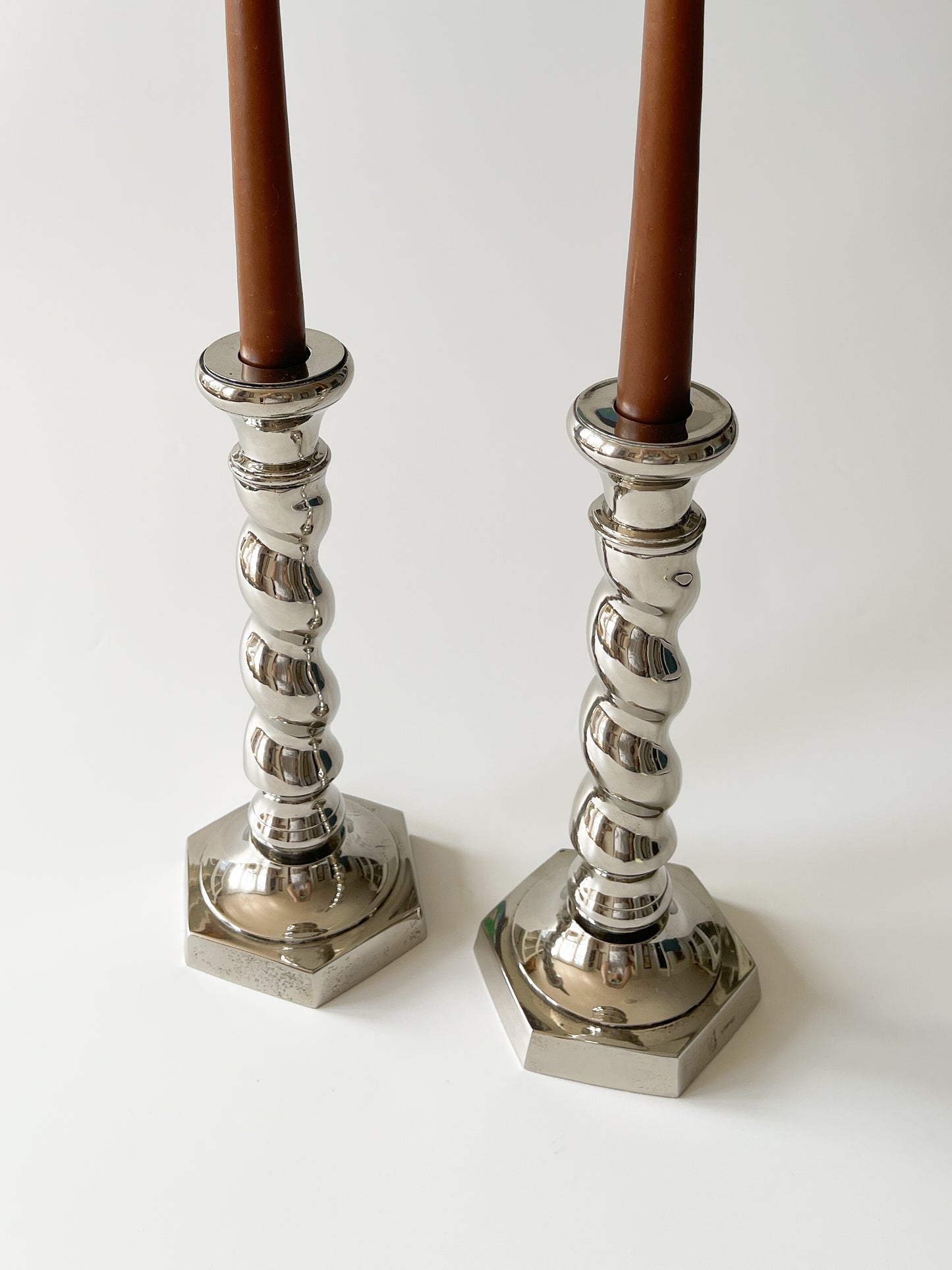 Vintage Silver Plate Barley Twist Candlesticks